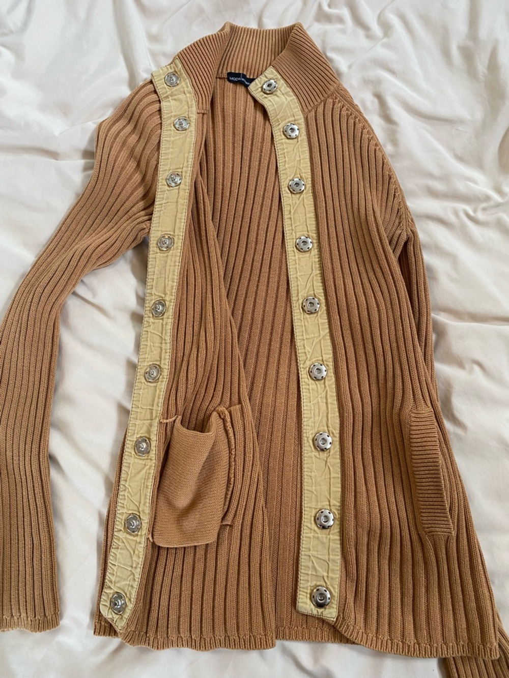 Moda International Camel Ribbed Button Up Cardigan - Picture 4 of 6
